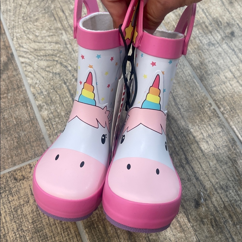 NWT Girls Unicorn Rainbow Rain Boots Pink Size 21 / US 5 - Picture 3 of 10